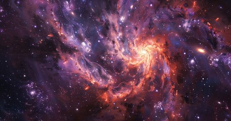 Obraz premium A vibrant cosmic scene showcasing swirling galaxies and stars in a vast universe.