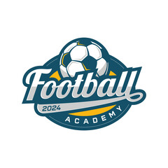 Football Logo Badge with a Soccer Ball illustration. Sport Team Academy Logo Vector Template.
