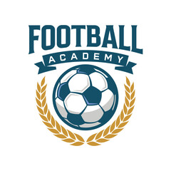 Football Logo Badge with a Soccer Ball illustration. Sport Team Academy Logo Vector Template.