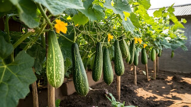 Pointed Gourd plants growing outside
