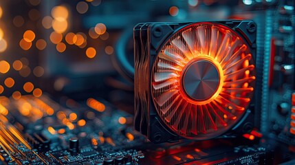A cooling fan with heatsinks dissipating heat in a computer