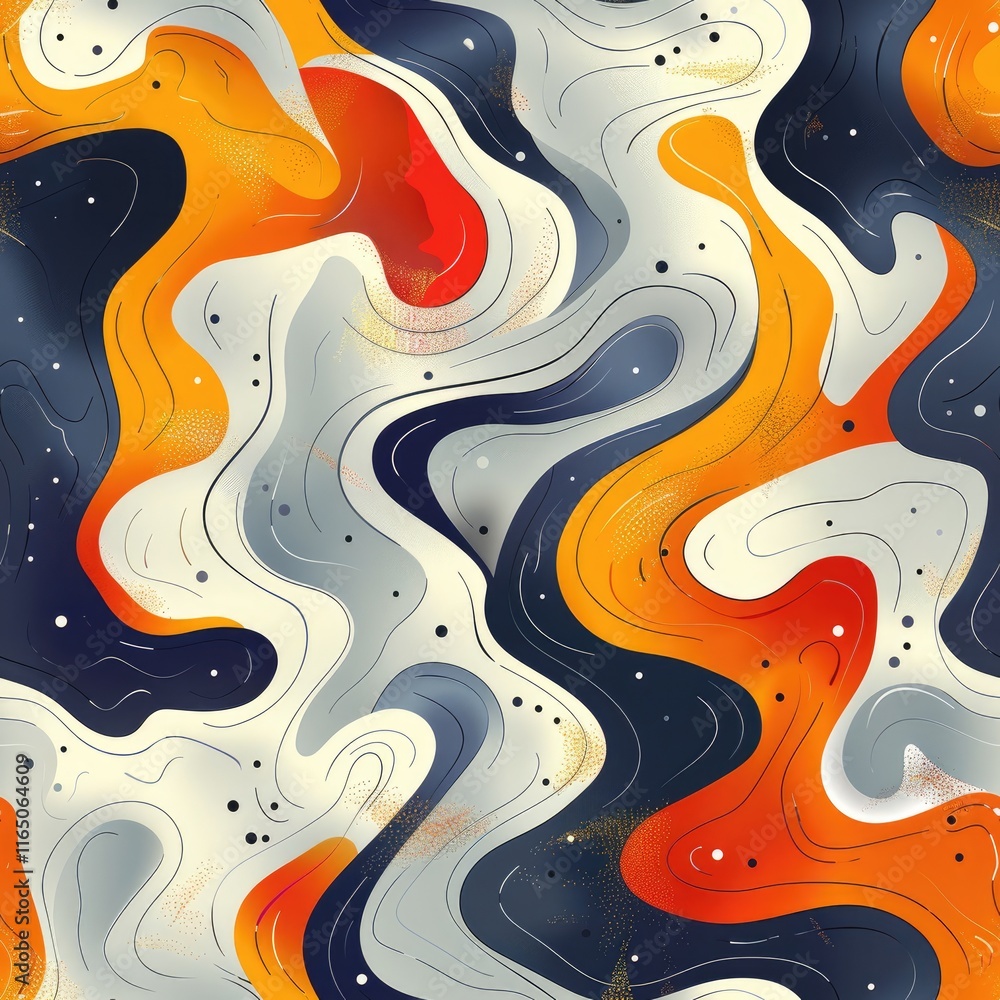 Poster abstract swirling pattern with vibrant colors and fluid shapes.