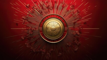 Abstract representation of the Chinese luck symbol, with sharp lines and radiant gold accents set against a rich red background.