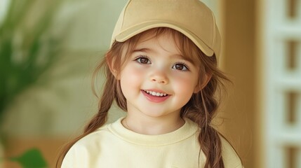 Joyful Baby in Cap: Adorable Indoor Portrait of Smiling Infant