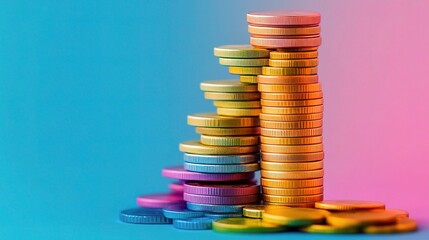 Colorful Coins Stacked on Vibrant Background for Financial Planning