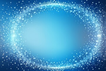 a blue background with a circular frame and stars