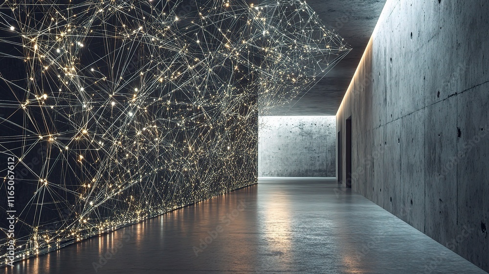 Poster abstract digital technology concept of neural networks in space