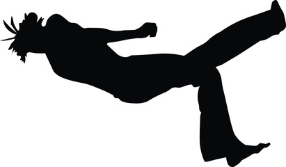 the silhouette of activity doing capoeira a martial art from brazil.