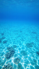 Fototapeta premium Serene Seabed: Captivating Blue Ocean Background with Sunlight and Undersea Wonders, minimalism, with white tones