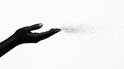 Hand Sprinkling on Textured Paper: Black and White Sign with Copy Space