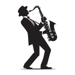 Naklejka premium Saxaphone Player pose silhouette vector illustration