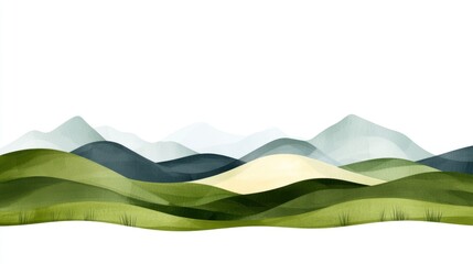 Idyllic Green Hills Panorama Banner on White Background