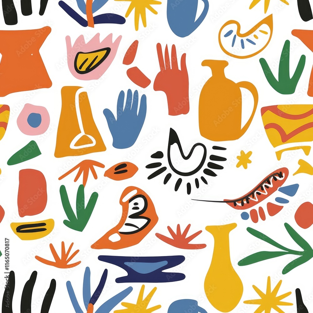 Poster a vibrant abstract pattern featuring various shapes and colors, ideal for design projects.