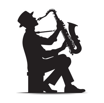 silhouette saxophonist playing saxophone black clip art preview