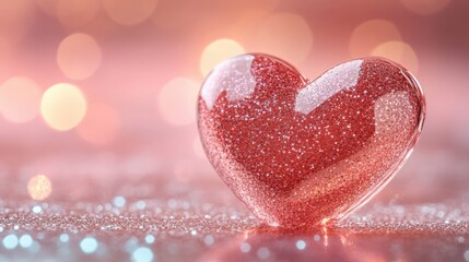 Glittery heart-shaped paper cut-out on a soft pastel background, ideal for Valentine's Day crafts or romantic DIY projects