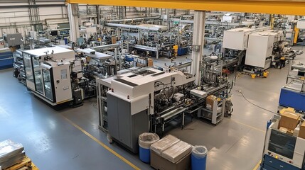 Large Industrial Factory Floor with Heavy Machinery and Equipment