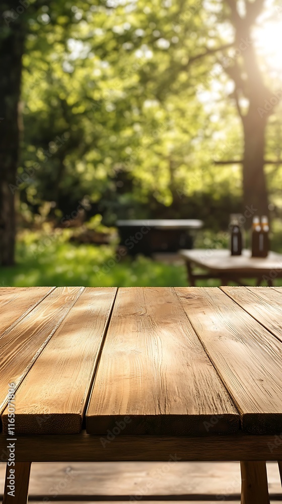 Poster empty wooden table and coffee shop blur background with bokeh image.
