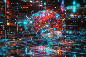 Digital Brain with Glowing Neural Pathways