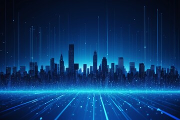 Fototapeta premium a blue city skyline with lines and stars in the sky