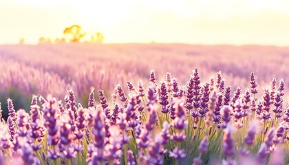 Naklejka premium Lavender Field Sunset Golden Hour Blooms