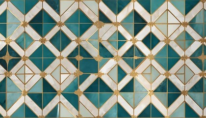 Geometric Teal White Gold Tile Pattern Design