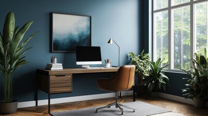 Serene Home Office with Natural Light and Modern Design