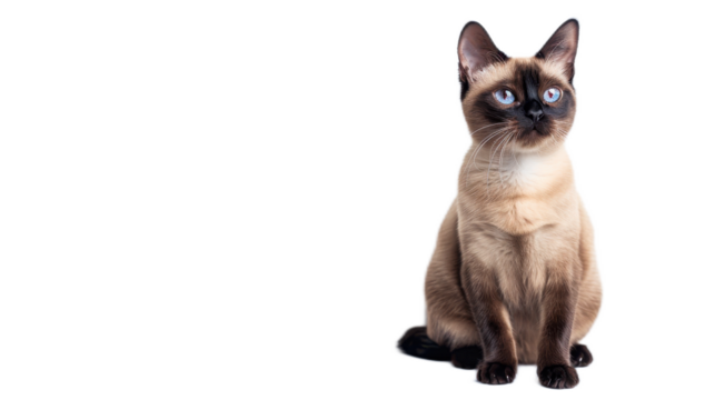 Cute Burmese Cat Sitting Isolated on a Clean Background with Striking Blue Eyes and Soft Fur