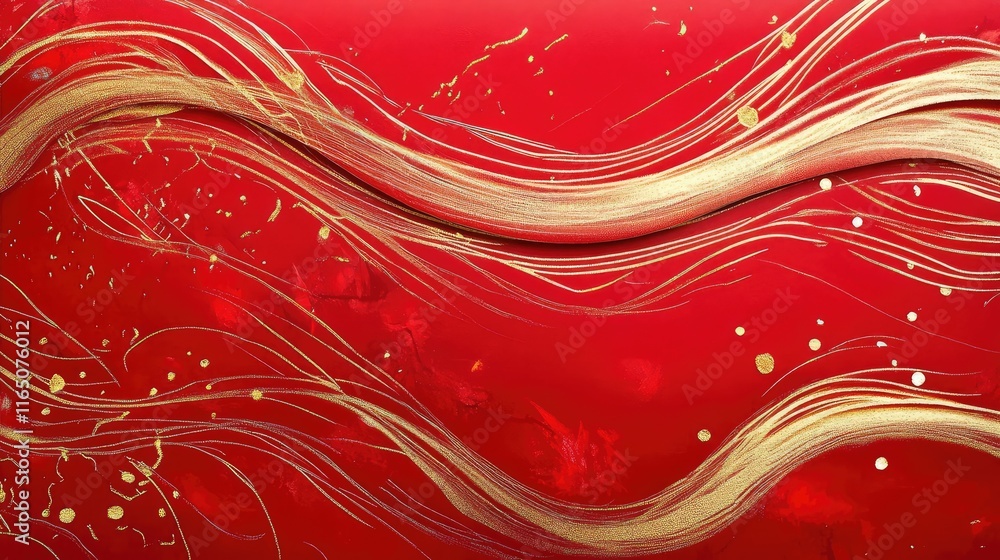 Fototapete artistic abstract red envelope with flowing lines and intricate gold details, merging tradition with