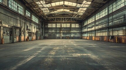 High-Quality Empty Warehouse Interior with Industrial Charm