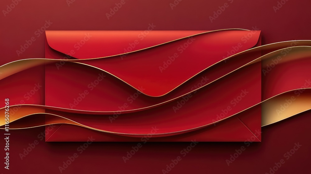Fototapete artistic abstract red envelope with smooth gradients of red and gold, evoking elegance and celebrati
