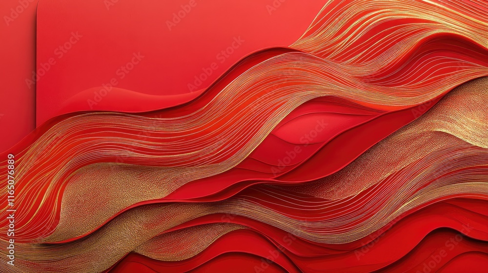 Fototapete artistic abstract red envelope with flowing lines and intricate gold details, merging tradition with