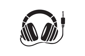 simple and unobtrusive headphone black and white vector silhouette illustration isolated in white background
