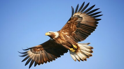 Obraz premium Majestic Eagle Soaring High Against Clear Blue Sky