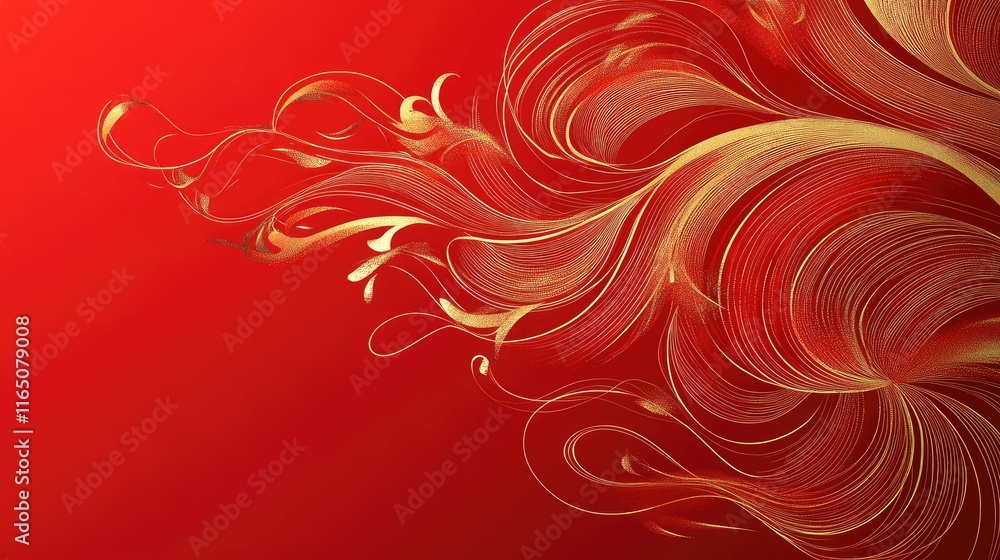 Poster artistic red envelope design with dynamic swirling red and gold patterns representing energy and pro
