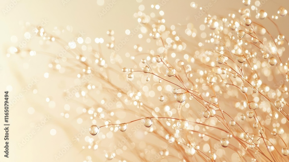 Poster droplets abstract background idea. delicate branches adorned with droplets, capturing ethereal beaut