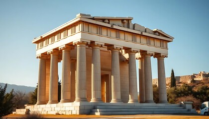 Obraz premium Ancient Greek Temple Structure Majestic Columns Sunlight