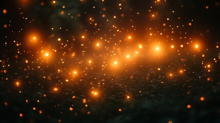 Fototapeta premium Glowing embers float over dark green grass