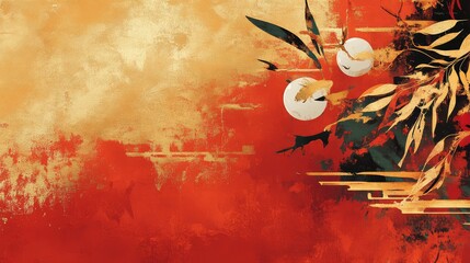 Bold abstract Chinese New Year fusion design with a mix of modern minimalism and festive red and gold tones.