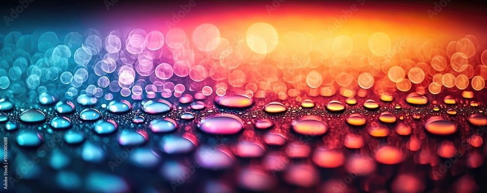 Poster droplets abstract background idea. colorful water droplets on a surface create a vibrant, abstract b