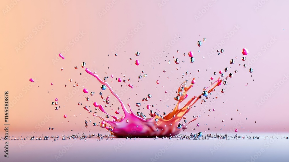 Aufkleber Droplets abstract background idea. Vibrant splash of colorful liquid creating dynamic patterns against a soft background.