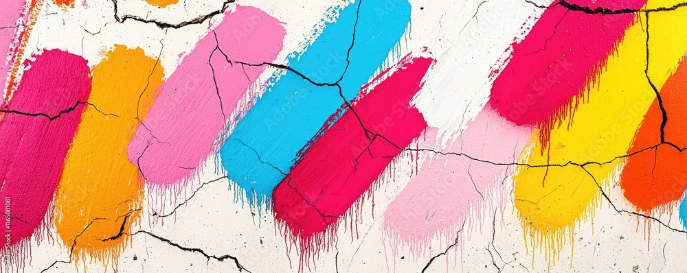 Poster graffiti abstract background concept. vibrant abstract paint strokes on a cracked surface, showcasin