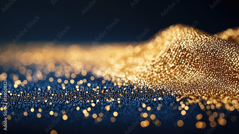 Poster Sparkle abstract background concept. A close-up view of shimmering golden particles creating a mesmerizing texture.