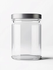 Elegant glass jar mockup featuring a clear container with a modern lid, perfect for showcasing product designs or branding concepts in marketing presentations.