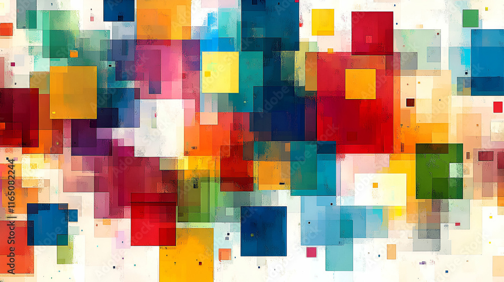 Poster abstract colorful square canvas, vibrant hues intersect and overlap, creating a dynamic and energeti