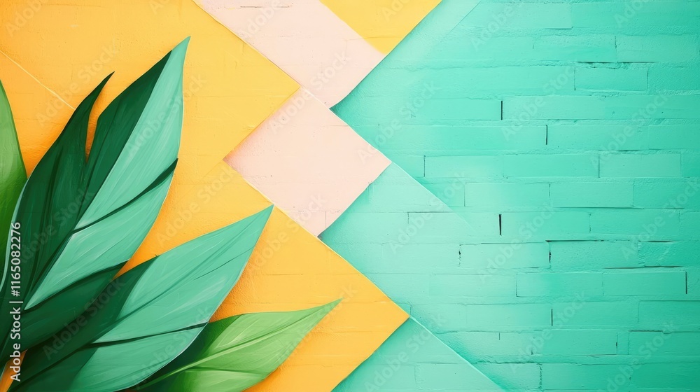 Poster graffiti abstract background concept. vibrant tropical leaves on colorful backdrop create a fresh an