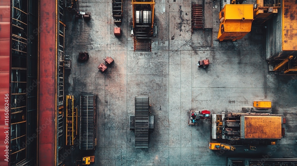 Poster overhead view of factory floor with automated production equipment