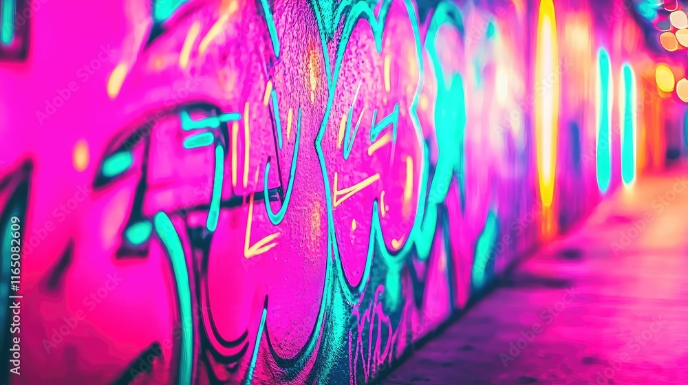 Poster graffiti abstract background concept. vibrant graffiti wall with neon colors and artistic expression