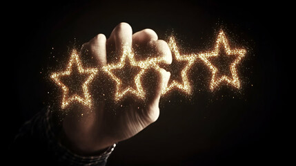 Hand Creates Sparkling Star Rating, Achieving Top-Quality Service with Excellence and Dedication.