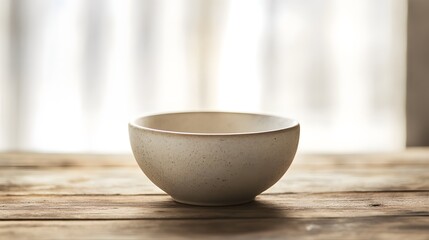 Empty Ceramic Bowl on Wooden Table Against a Light Background