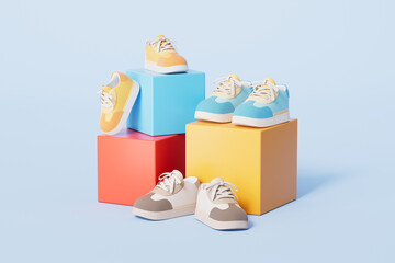 cartoon style sneakers shoes,3d rendering